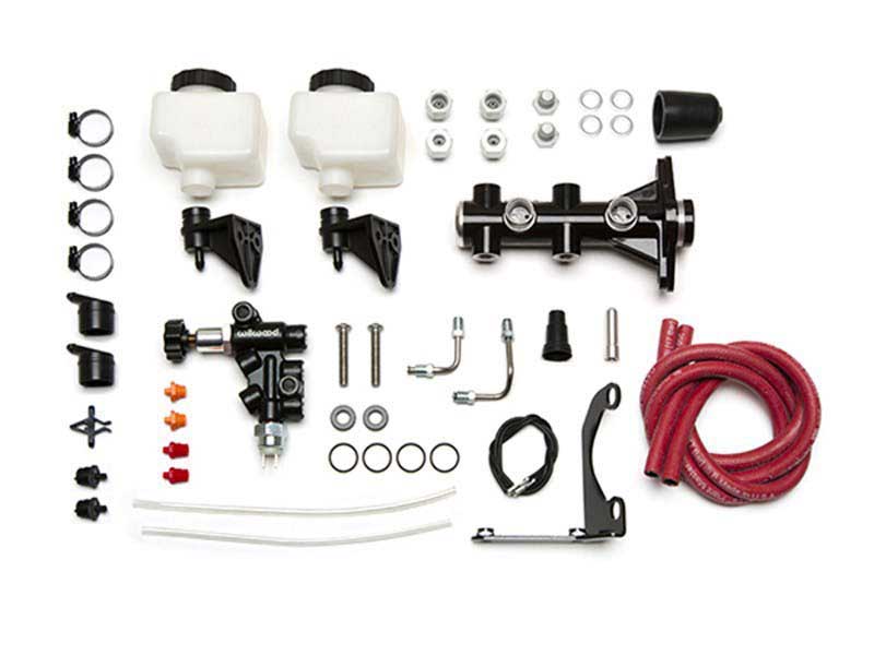 Wilwood 261-14252-BK Remote Tandem Master Cylinder Kit W/Bracket and Valve, 1.12" Bore, Black