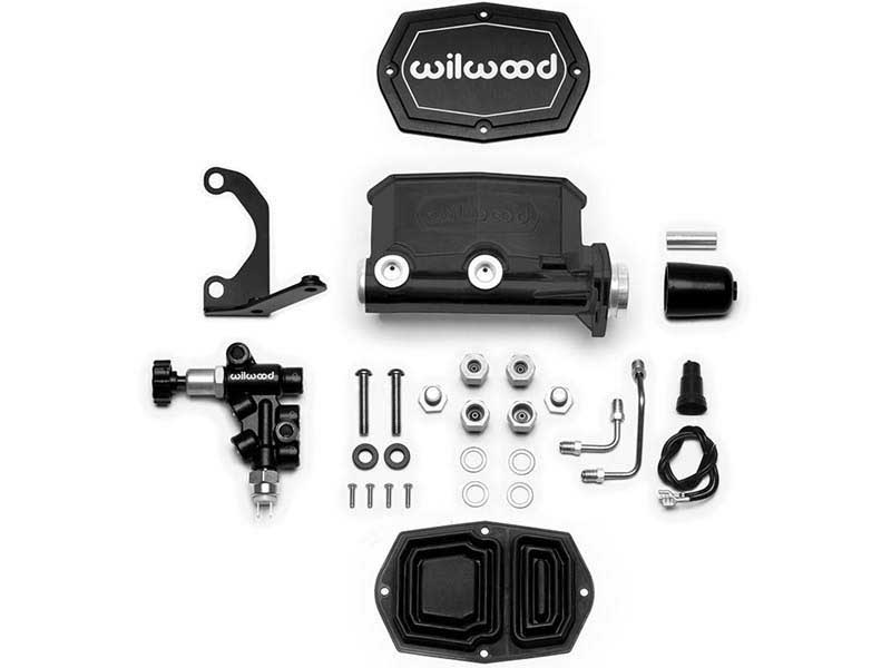 Wilwood 261-14964-BK Compact Tandem Master Cylinder Kit W/Bracket and Valve, 1.12" Bore, Black