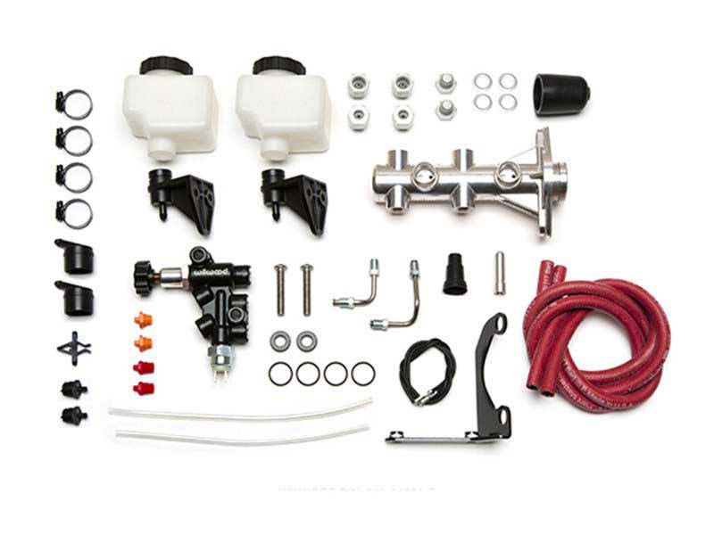 Wilwood 261-15493-P Remote Tandem Master Cylinder Kit W/Brkt & Valve 15/16" Black, 1964-72 Mustang