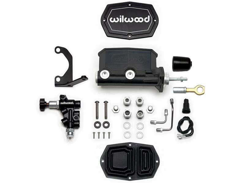 Wilwood 261-15545-BK Compact Tandem Master Cylinder W/Bracket & Valve, 1.12" Bore, Black, Mustang