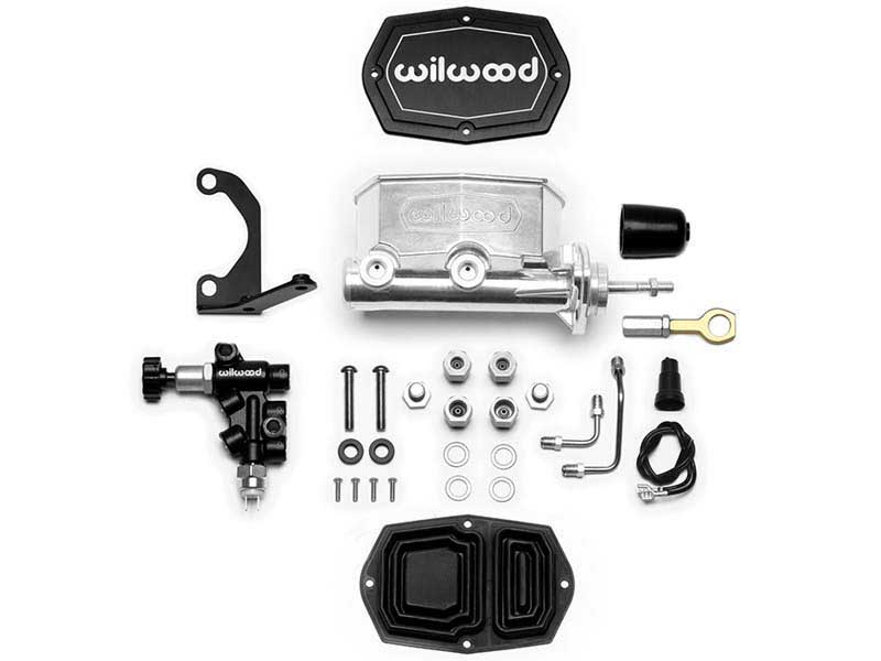 Wilwood 261-15545-P Compact Tandem Master Cylinder W/Bracket & Valve, 1.12" Bore, Silver, Mustang