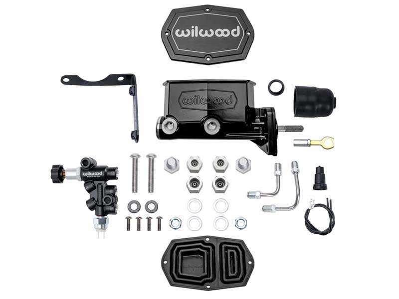 Wilwood 261-17319-BK Tandem Compact M/C Kit, L/H Bracket & Prop Valve, 1" Bore, Black-W/Push, Mopar