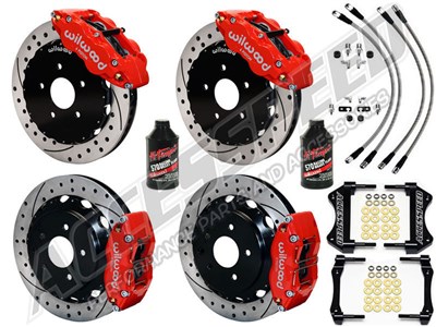 Wilwood 14" Front & 12" Rear Big Brake Combo w/Lines & Fluid, Drilled, Red, Backdraft BMW E36 Cobra
