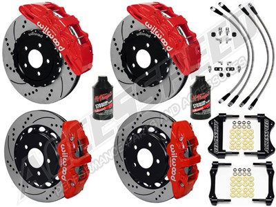 Wilwood SX6R 14" Front & AERO4 Rear Brakes, Red, Drilled, Brake Lines, Fluid 2016-up Camaro SS