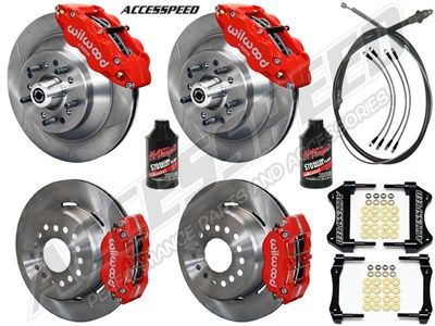 Wilwood SL6R Front 13" 1-Pc & FDL Rear 12" Brakes Red Slotted, Lines, Fluid, 1962-1972 CDP 2.36 O/S