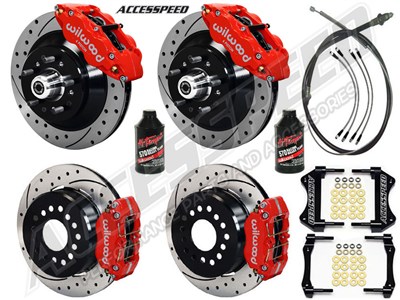 Wilwood SL6R Front 13" 1-Pc & FDL Rear 12" Brakes Red Drilled, Lines, Fluid, 1962-1972 CDP 2.36 O/S