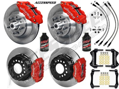 Wilwood SL6R Front 13" 1-Pc & FDL Rear 12" Brakes Red Slotted Lines, Fluid, 1962-1972 CDP 2.36 O/S