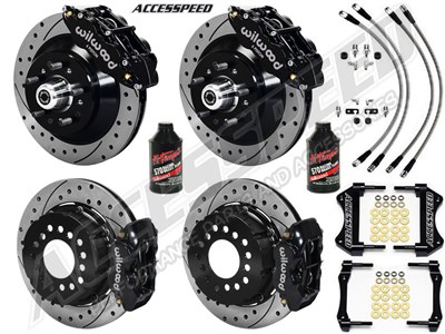 Wilwood SL6R Front 13" 1-Pc & FDLI Rear 12" Brakes Black Slotted, Lines, Fluid, 1962-72 CDP 2.72 O/S