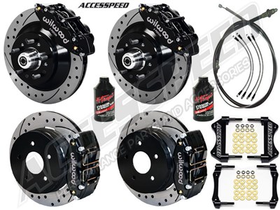 Wilwood SL6R Front 13" 1-Pc & Dynapro Rear 11" Brakes Black Drilled Lines Fluid 1962-72 CDP 2.50 O/S