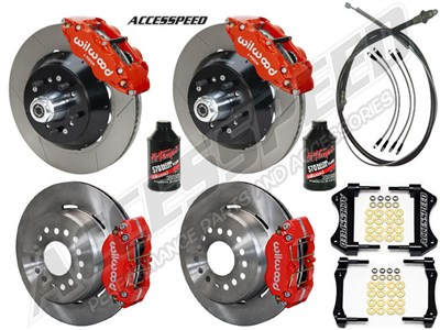 Wilwood SL6R Front 13" & Dynapro Rear 11" Brakes Red Slotted, Lines, Fluid, 1962-1972 CDP 2.50 O/S