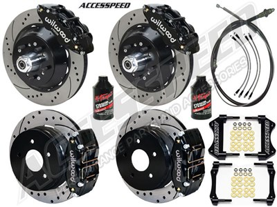 Wilwood SL6R Front 13" & Dynapro Rear 11" Brakes Black Drilled, Lines, Fluid, 1962-1972 CDP 2.36 O/S