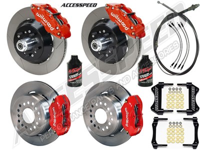 Wilwood SL6R Front 14" & Dynapro Rear 11" Brakes Red Slotted Lines, Fluid, 1962-1972 CDP 2.50 Offset