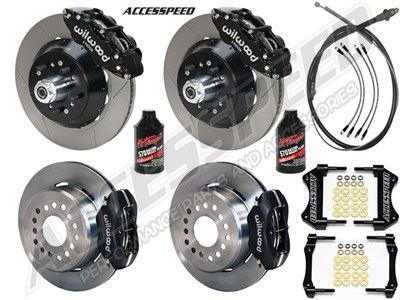 Wilwood SL6R Front 14" & Dynapro Rear 11" Brakes Black Slotted, Lines, Fluid, 1962-1972 CDP 2.50 O/S