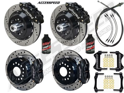 Wilwood SL6R Front 14" & Dynapro Rear 11" Brakes Black Drilled, Lines, Fluid, 1962-1972 CDP 2.36 O/S