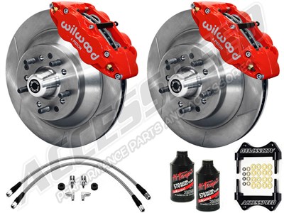 Wilwood SL6R Front 13" 1-Pc Big Brake Kit W/Lines & Fluid, Red, Slotted, 1962-1972 CDP W/OE Drum