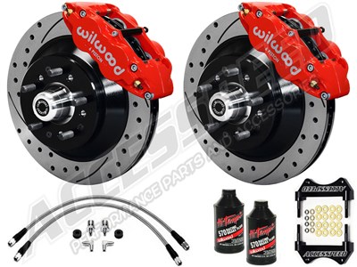 Wilwood SL6R Front 13" 1-Pc Big Brake Kit W/Lines & Fluid, Red, Drilled, 1962-1972 CDP W/OE Drum
