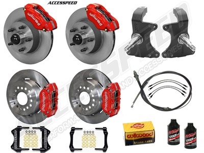 Wilwood Dynalite Front & Dynapro Rear 11" Big Brake Kit Red, With 2" Drop Spindle 1964-1974 GM A/F/X
