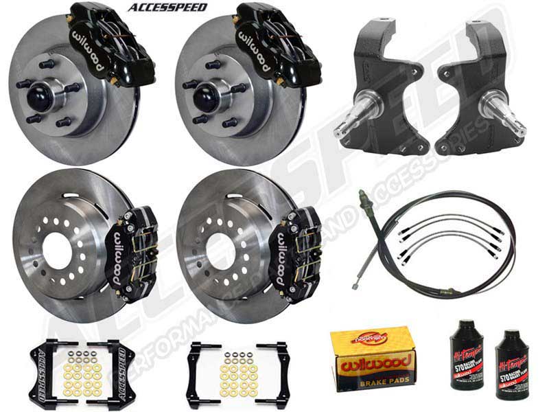Wilwood Dynalite Front & Dynapro Rear 11" Big Brake Kit Black W/2" Drop Spindle 1964-1974 GM A/F/X