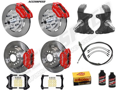 Wilwood Dynapro 12" Front & 11" Rear Brake Kit Combo W/Drop Spindles Red 1964-1974 GM A/F/X BOP Rear