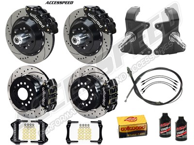 Wilwood SL6R 13" Front & DPR 11" Rear Brake Kit WITH Drop Spindles Black Drilled 1964-1974 GM A/F/X