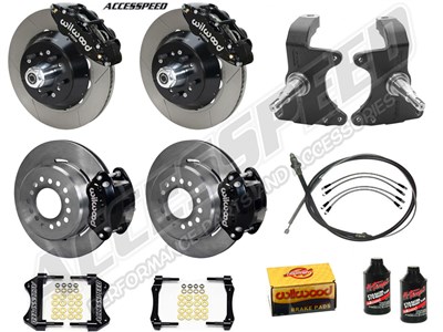 Wilwood SL6R 13" Front & D154 12" Rear Brake Kit WITH Drop Spindles Black Slotted 1964-1974 GM A/F/X
