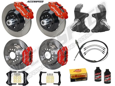 Wilwood SL6R 14" Front & DPR 11" Rear Brake Kit W/2" Drop Spindle, Red, Slotted, 1964-1974 GM A/F/X