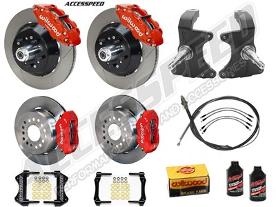 Wilwood SL6R 14" Front & FDL 12" Rear Brake Kit W/2" Drop Spindle, Red, Slotted, 1964-1974 GM A/F/X