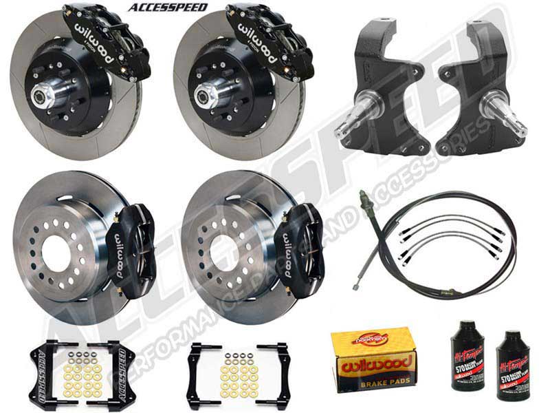 Wilwood SL6R 14" Front & FDL 12" Rear Brake Kit W/2" Drop Spindle, Black Slotted, 1964-1974 GM A/F/X