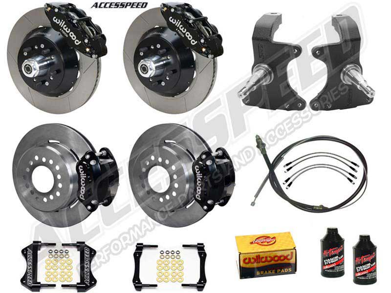 Wilwood SL6R 14" Front & D154 12" Rear Brake Kit W/2" Drop Spindle Black Slotted, 1964-1974 GM A/F/X