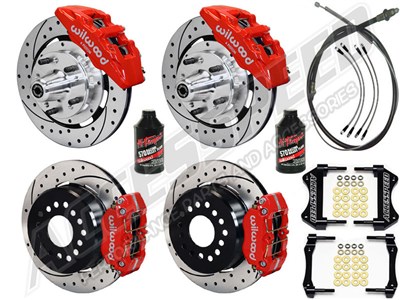 Wilwood Dynapro 12" Front & 11" Rear Brake Kit WITH Drop Spindles Red Drilled 1964-1974 GM A/F/X