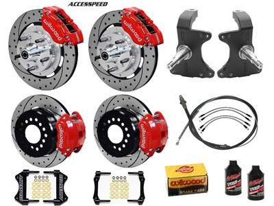 Wilwood DPR Front & D154 Rear 12" Big Brake Kit WITH Drop Spindles Red Drilled 1964-1974 GM A/F/X
