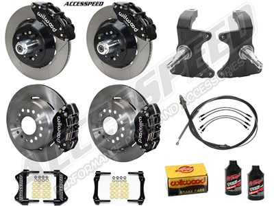 Wilwood SL6R 13" Front & DPR 11" Rear Brake Kit WITH Drop Spindles Black Slotted 1964-1974 GM A/F/X