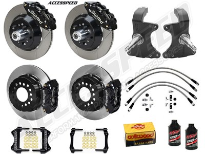 Wilwood SL6R 13" Front & FDL 12" Rear Brake Kit WITH Drop Spindles Black Slotted 1964-1974 GM A/F/X