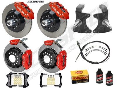 Wilwood SL6R 13" Front & FDL-MC4 12" Rear Brake Kit W/ Drop Spindles Red Slotted 1964-1974 GM A/F/X