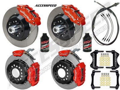 Wilwood SL6R 13" Front & FDL 12" Rear Brake Kit WITH Drop Spindles Red Slotted 1964-1974 GM A/F/X