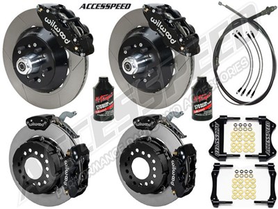 Wilwood SL6R 13" Front & FDL  12" Rear Brake Kit WITH Drop Spindles Black Slotted 1964-1974 GM A/F/X