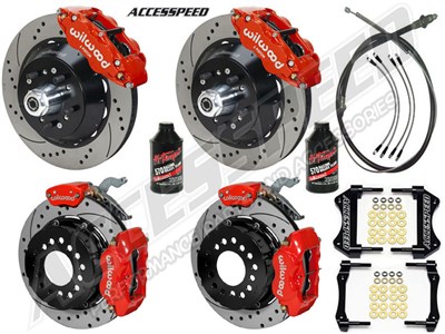 Wilwood SL6R 13" Front & FDL 12" Rear Brake Kit WITH Drop Spindles Red Drilled 1964-1974 GM A/F/X