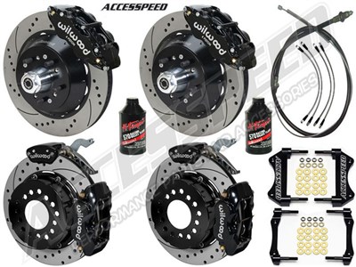 Wilwood SL6R 13" Front & FDL 12" Rear Brake Kit WITH Drop Spindles Black Drilled 1964-1974 GM A/F/X