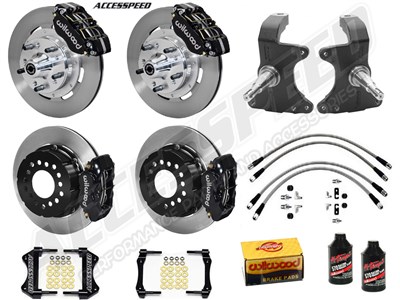 Wilwood SL6R 13" Front & FDL 12" Rear Brake Kit WITH Drop Spindles Black Slotted 1964-1974 GM A/F/X