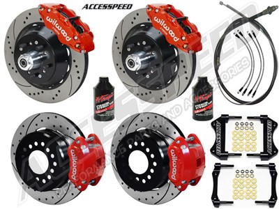 Wilwood SL6R 13" Front & D154 12" Rear Brake Kit WITH Drop Spindles Red Drilled 1964-1974 GM A/F/X