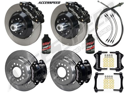 Wilwood SL6R 13" Front & D154 12" Rear Brake Kit WITH Drop Spindles Black Slotted 1964-1974 GM A/F/X