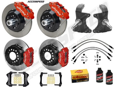 Wilwood SL6R 14" Front & FDL 12" Rear Brake Kit W/2" Drop Spindle, Red Slotted, 1964-1974 GM A/F/X