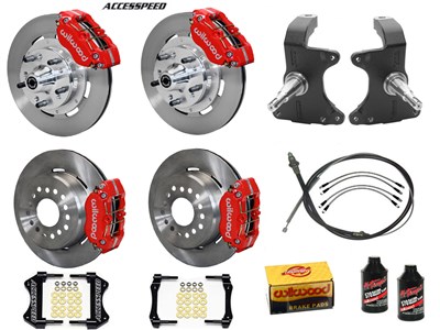 Wilwood DPR 12" Front & 11" Rear Big Brake Kit Red W/2" Drop Spindle 1964-1974 GM A/F/X