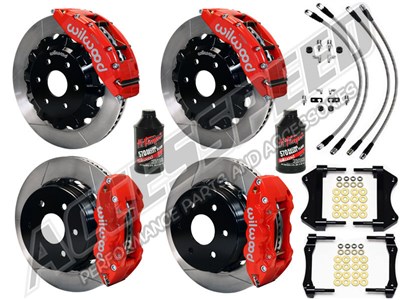 Wilwood TC6R Front AERO4 Rear Brakes, Red Slotted Lines Fluid 2000-2006 GM Truck/SUV W/2-Piston Rear