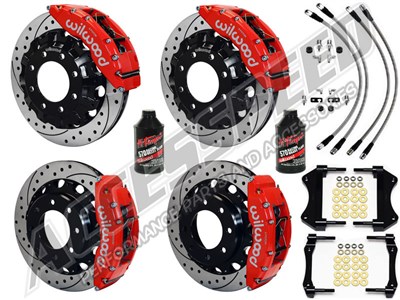 Wilwood TC6R 16" Front & Rear Brakes Red Drilled Rotors Brake Lines 2007-2010 GM 2500/3500 Truck