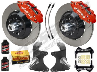 Wilwood SL6R Front 14" Big Brake Kit & 2" Drop Spindle Combo, Red, Slotted, 1964-1974 GM A/F/X Body