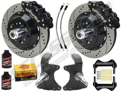 Wilwood SL6R Front 14" Big Brake Kit & 2" Drop Spindle Combo, Black Drilled, 1964-1974 GM A/F/X Body