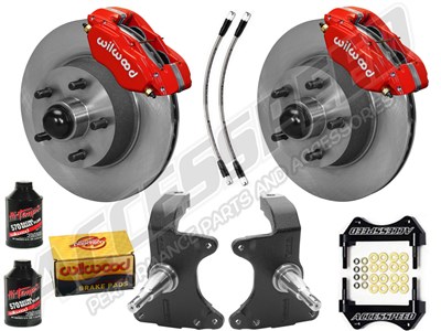 Wilwood Dynalite Front 11" Big Brake Kit & 2" Drop Spindle Combo, Red, 1964-1974 GM A/F/X Body