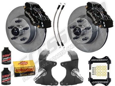 Wilwood Dynalite Front 11" Big Brake Kit & 2" Drop Spindle Combo, Black, 1964-1974 GM A/F/X Body