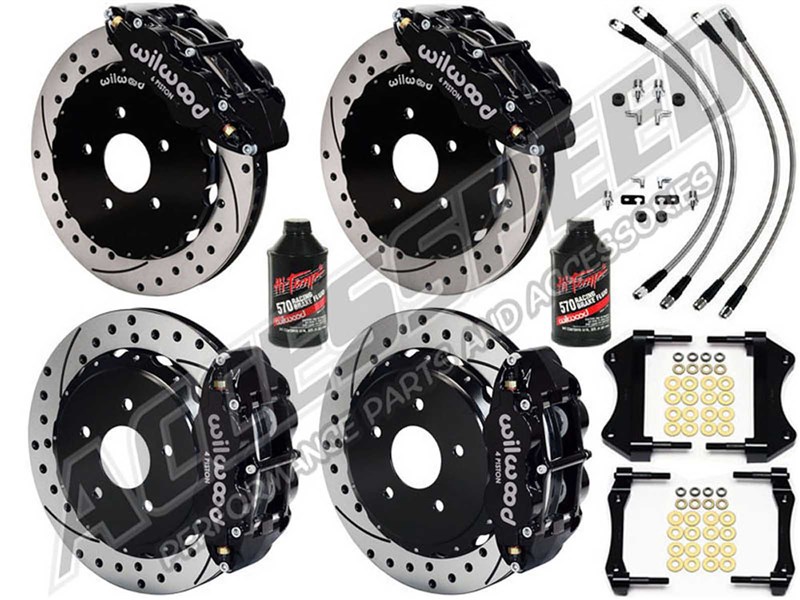 Wilwood SL6R 14" Front & SL4R 13.5" Rear Brake Kit, Black, Drilled, Lines, Fluid 2007-18 Wrangler JK